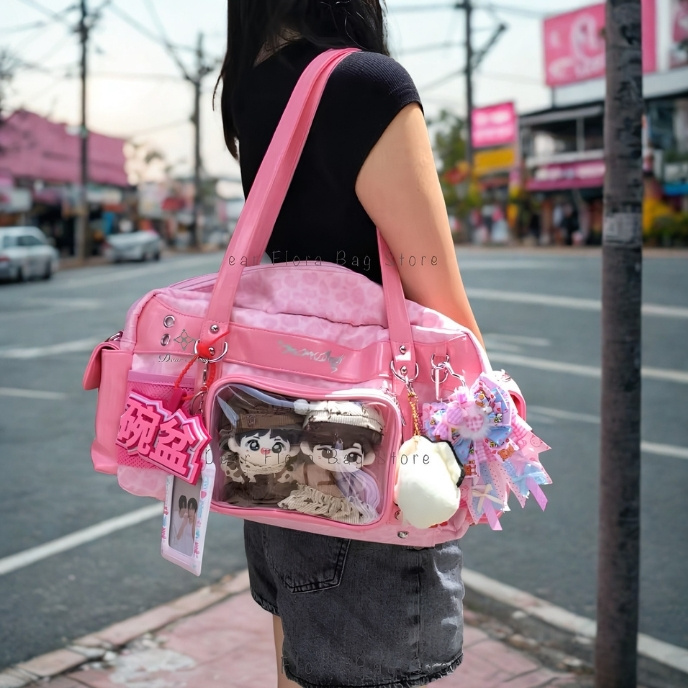Leopard print transparent shoulder tote bag for women